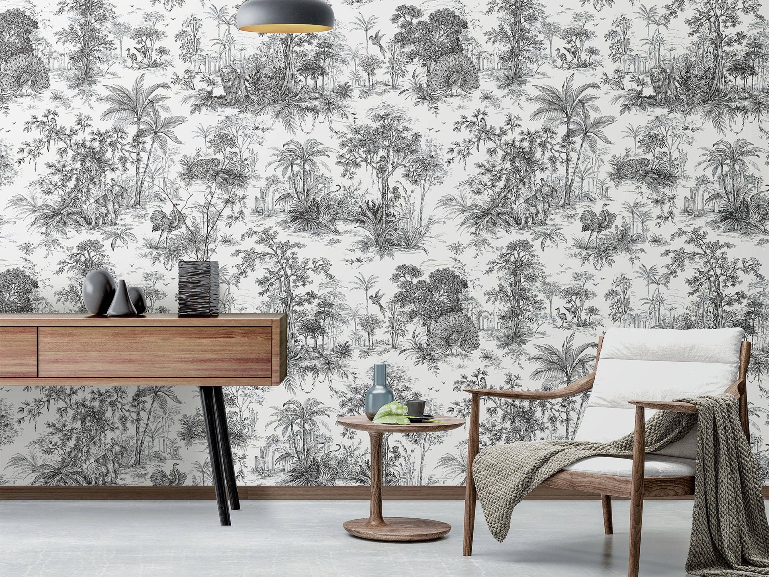 Walloro Luxury Embossed Wallpaper – wholesale Wallpaper – Luxury Toile Wallpaper, 3D Textured Wallcovering, Large 178 sq ft Roll, Decorative Wall Paper, Black and White Sketch, Landscape Wall Paper3