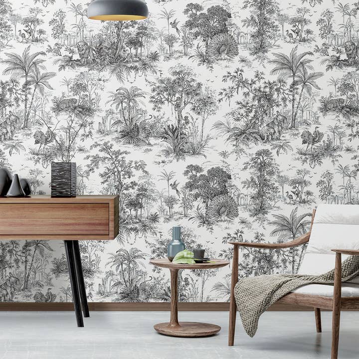 Walloro Luxury Embossed Wallpaper – wholesale Wallpaper – Luxury Toile Wallpaper, 3D Textured Wallcovering, Large 178 sq ft Roll, Decorative Wall Paper, Black and White Sketch, Landscape Wall Paper3