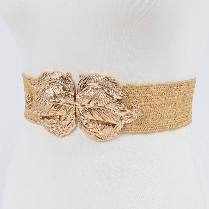 3AM BY H&D ACCESSORIES - Wholesale Belt - Women's - Leaf Metal Buckle Stretch Straw Belt