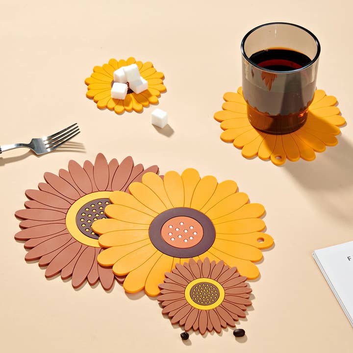 Set of 3 Sunflower Silicone Mat Pad Coaster for wholesale by Homerely (We Cover All Import Duties)