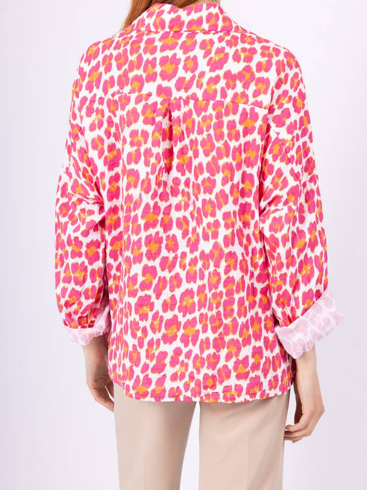 Mimi & Gogo - Vendita all'ingrosso Camicia button down - Donna - Camicia in garza di cotone con leopardo @8800_ChLeoGaze8