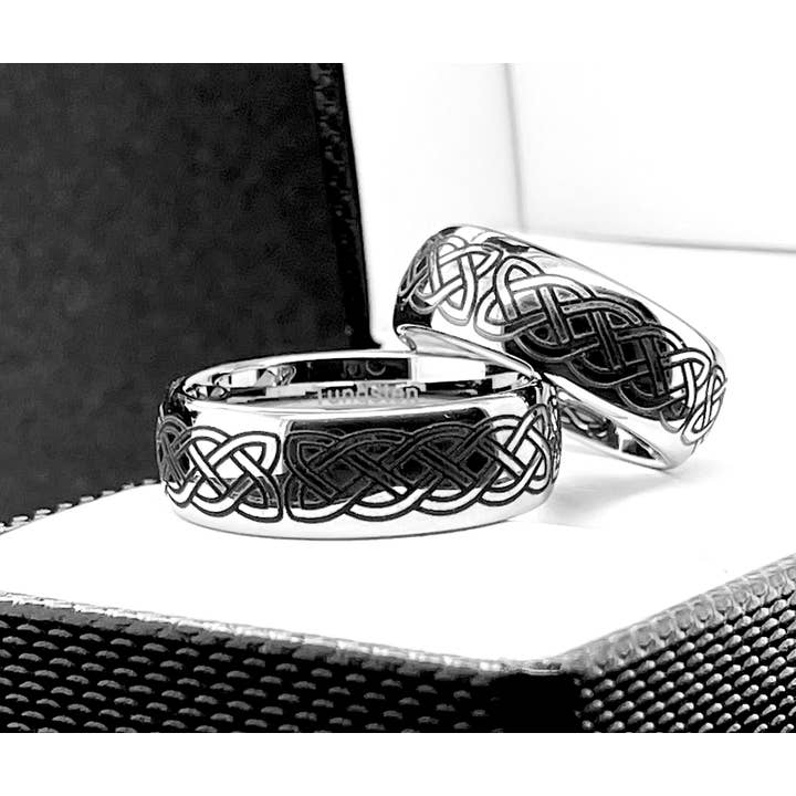 Keltisk graverad volframkarbid vigselringar Set för wholesale av rings paradise