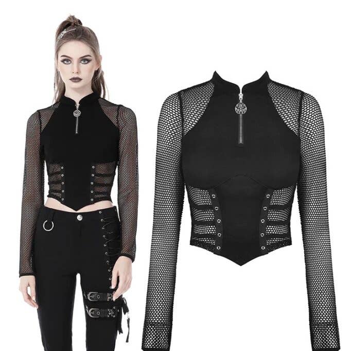 TW447 - Punk Locomotive Sexy Net Wrap Waist Top-LXL for wholesale by Western Fashion