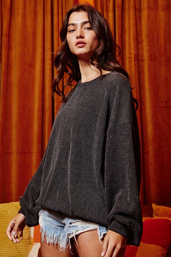 BUCKETLIST INC - Wholesale Sweatshirt - Women's - T1951  Stripe Textured Knit Comfy Sweatshirt17