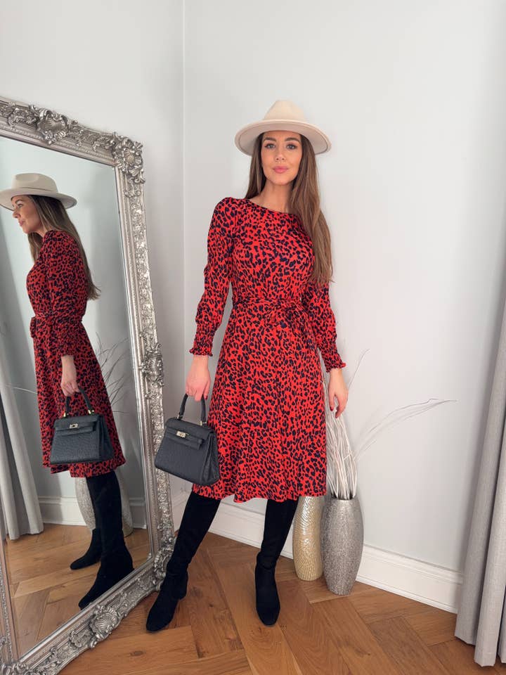 Leopard Print Dress with Self Belt for wholesale by Marina Kaneva