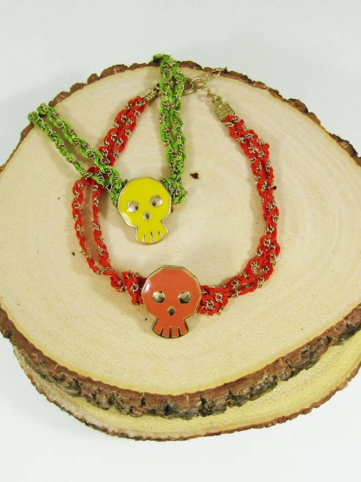 Esmalte Skull Cotton Cord Pulseira Trançado por atacado de TheTizana