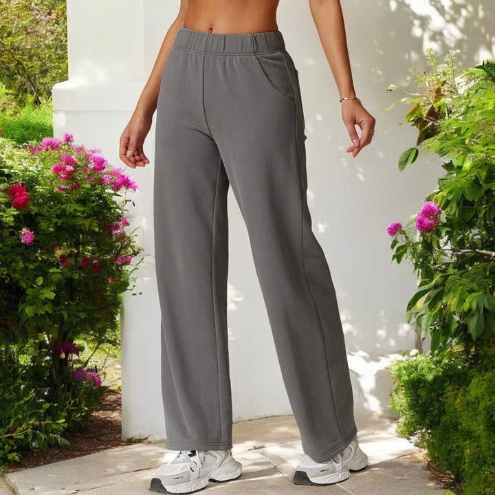 Active by Anna-Kaci – wholesale Lounge Sweatpants/jogging bottoms – Women's – Elastic Waist Wide Leg Sweatpants with Pockets for Lounge9