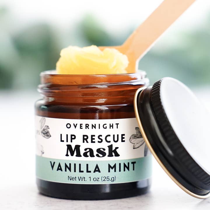 Lip Rescue Overnight Mask 1oz Jar - Vanilla Mint for wholesale by The Little Flower Soap Co