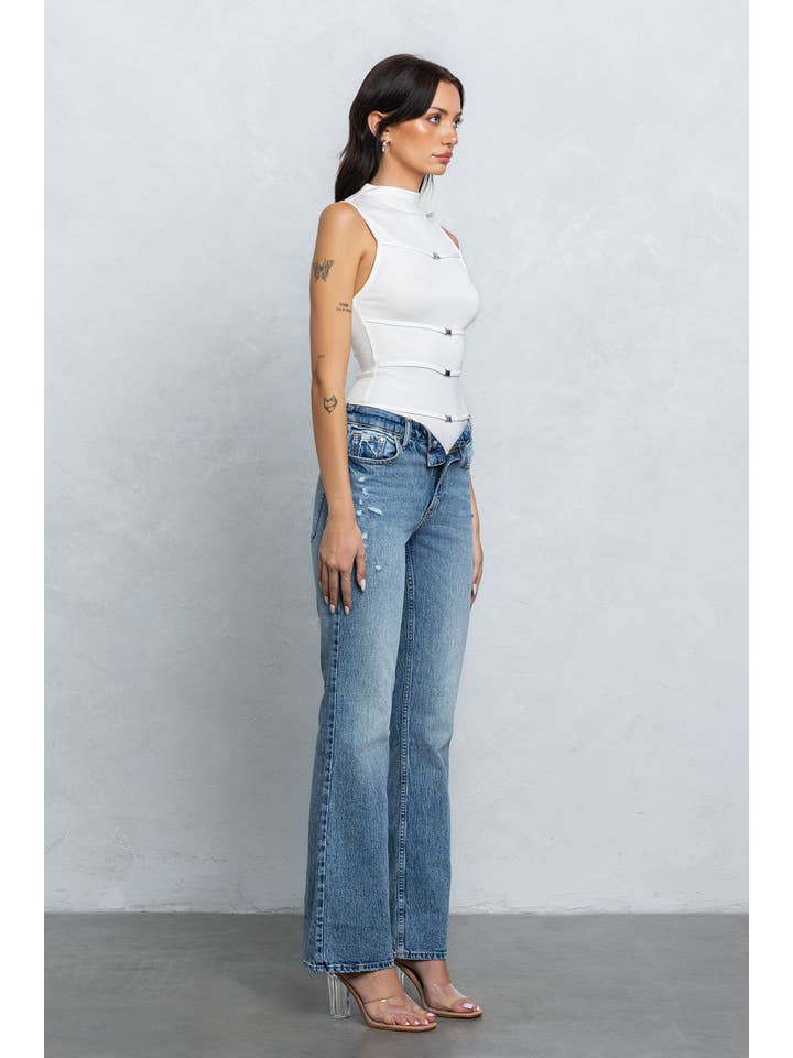 No Vacancy - Wholesale Tank Top - Women's - Thin scuba mock neck tank top w/ metal clasps2