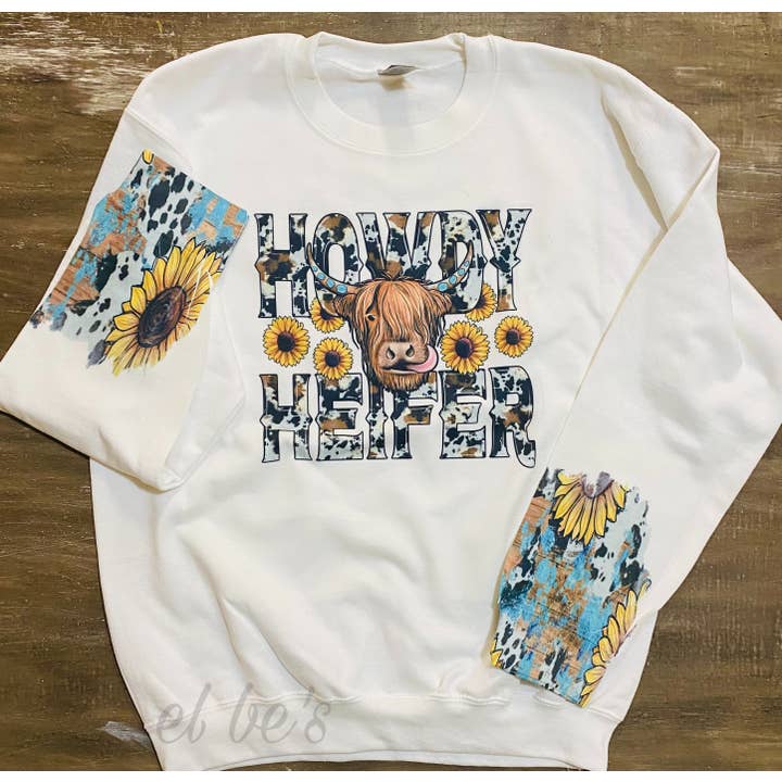 Chandail à col ras du cou Howdy Heifer pour la vente par el be's