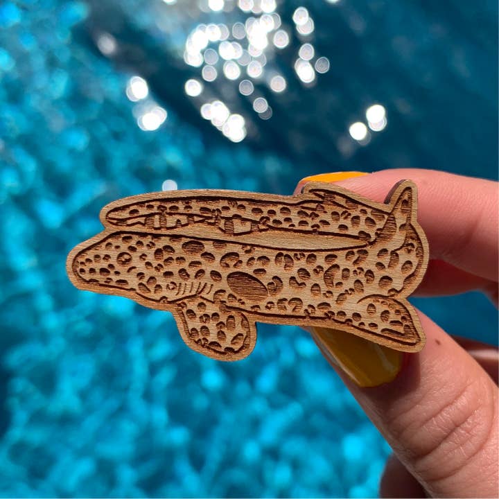Milne Bay Leopard Epaulette Shark Eco-friendly Wood Pin for wholesale by Fin Pin Shop