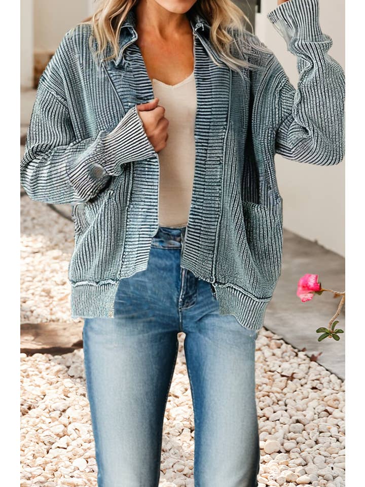 Little Daisy Closet - Wholesale Cardigan - Women's - LDC Wash Exposed Seam Patchwork Knit Open Sweater Cardigan