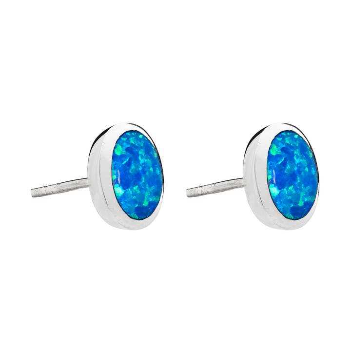 925 Silver Blue Opal Round Studs (USA-DDP) for wholesale by Silver Jewellery Cavern Wholesale