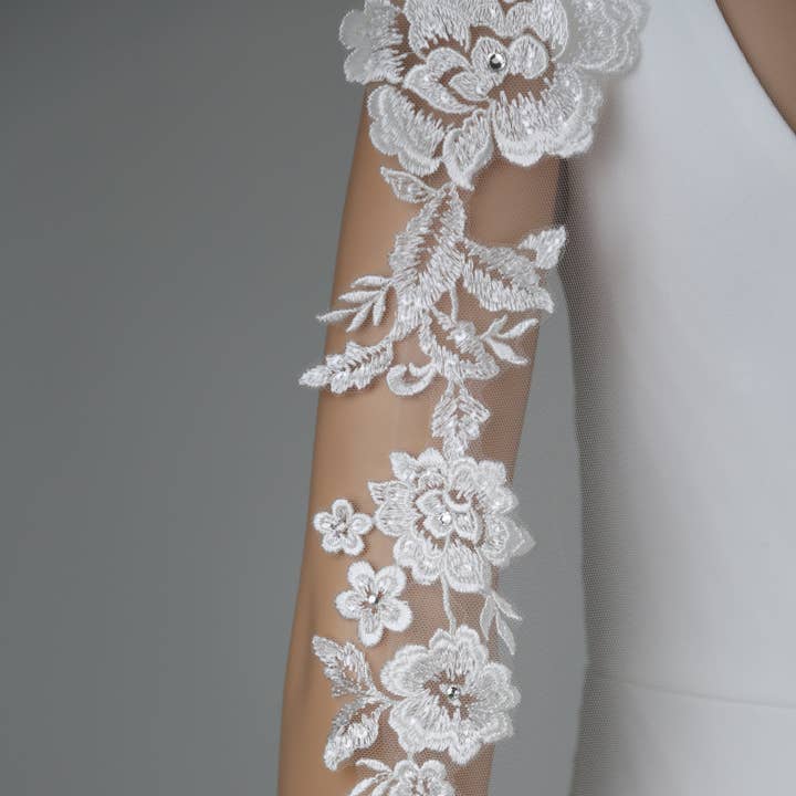 Farinosa Bridal - Vente Voile – femme - Voile de mariée mantille en dentelle brodée florale FS6221-M 152 cm6