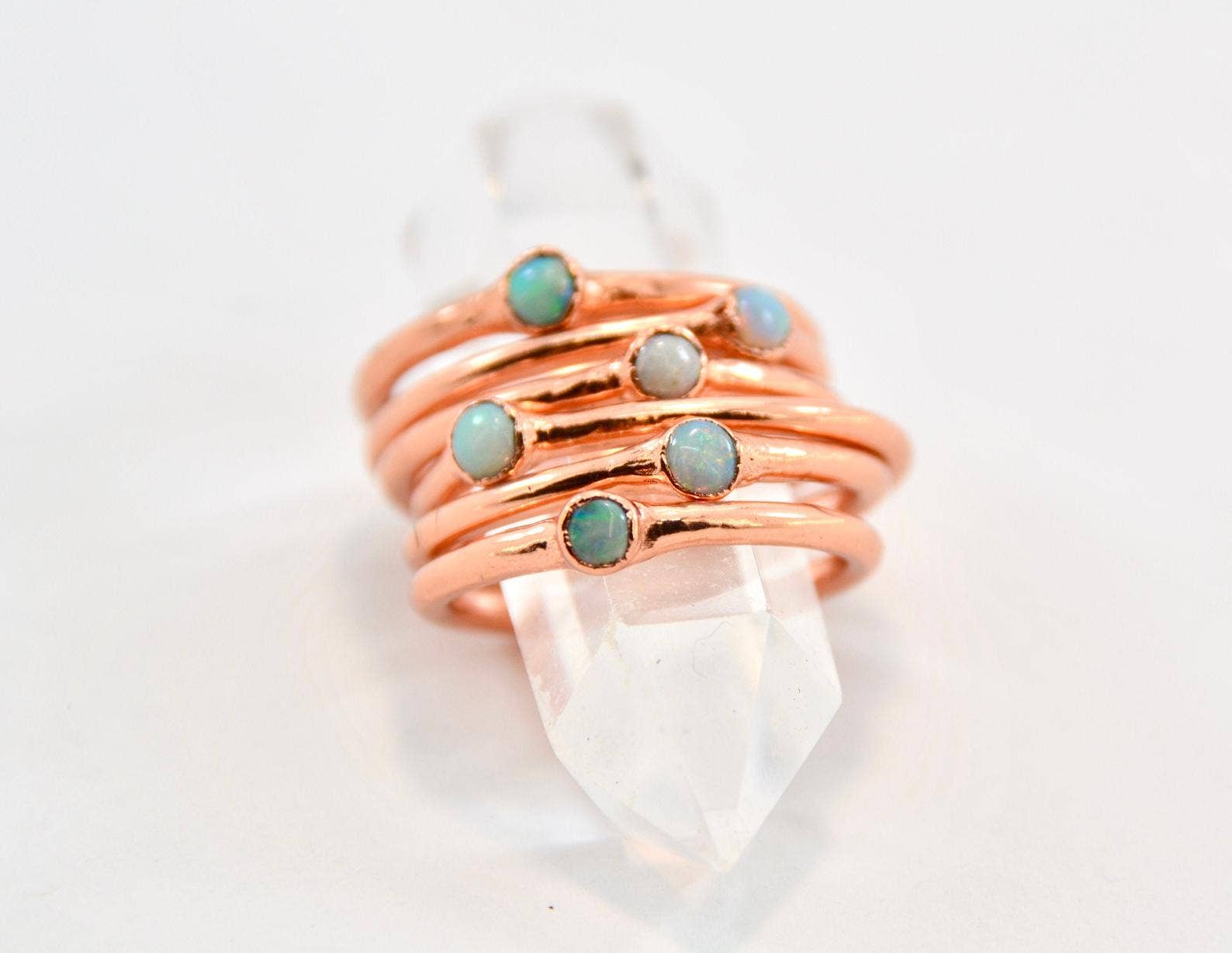 Daddy Daughter Jewelry – Anel de pedra única/solitário por atacado – Anel de opala | Anel de opala delicado | Pedra crua de opala | Anel mínimo0