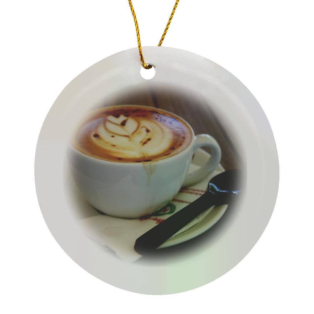 3dRose - Wholesale Ornament - 3dRose, Americano Coffee with Tulip Design And Chocolate Spoon, Ornament0