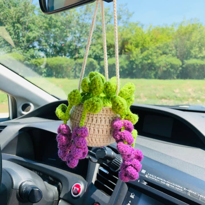 Anh2 LTD - Wholesale Car Decorative Charm - Women's - Cute Crochet Lavender Plant Car Mirror Hanging Pendant Decor2