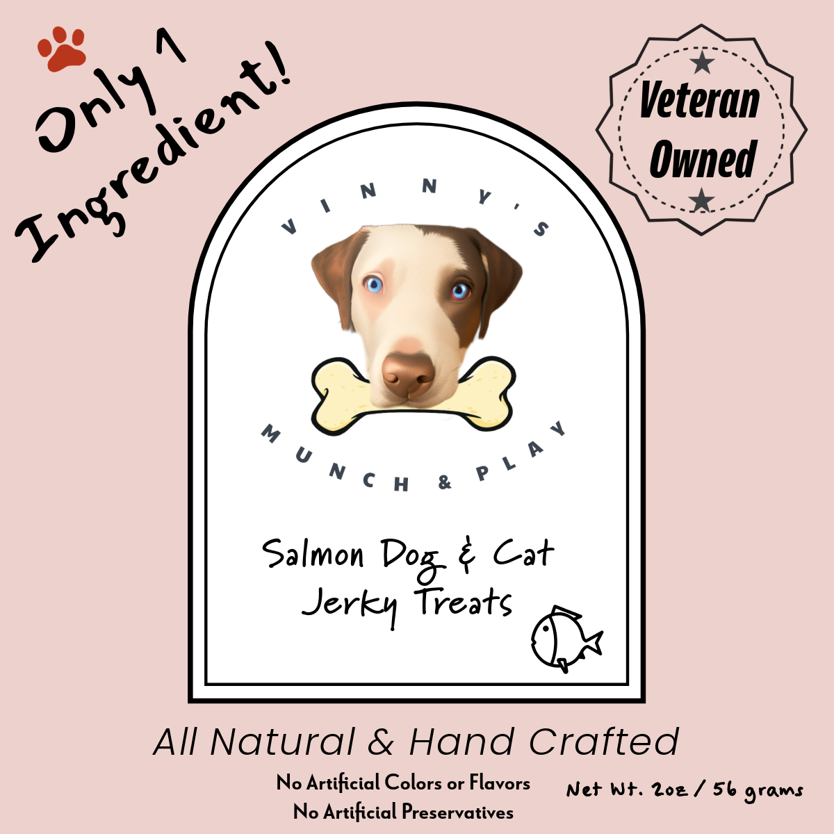 Vinny's Munch & Play - Wholesale Pet Treats - Dog - Salmon Dog & Cat Jerky  2