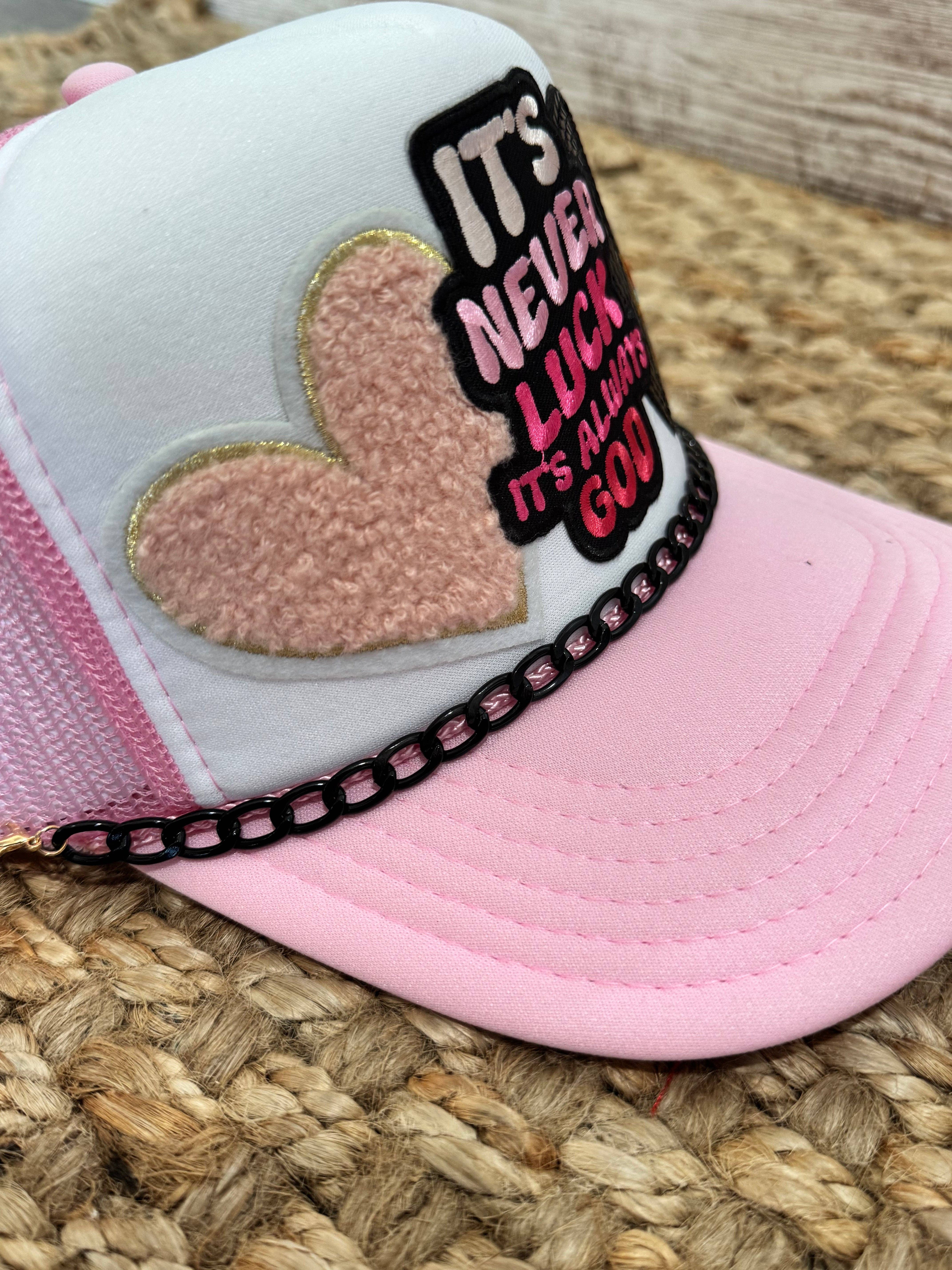 Patchwrx Customs Hat Bar - Wholesale Trucker Hat - Women's - It’s Never Luck It’s Always God Christian Trucker Hat2