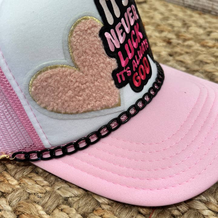 Patchwrx Customs Hat Bar - Wholesale Trucker Hat - Women's - It’s Never Luck It’s Always God Christian Trucker Hat2