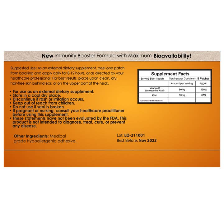 Living Nutritionals - Vente Supplément oral/vitamine - Patchs transdermiques à la vitamine C et au zinc1