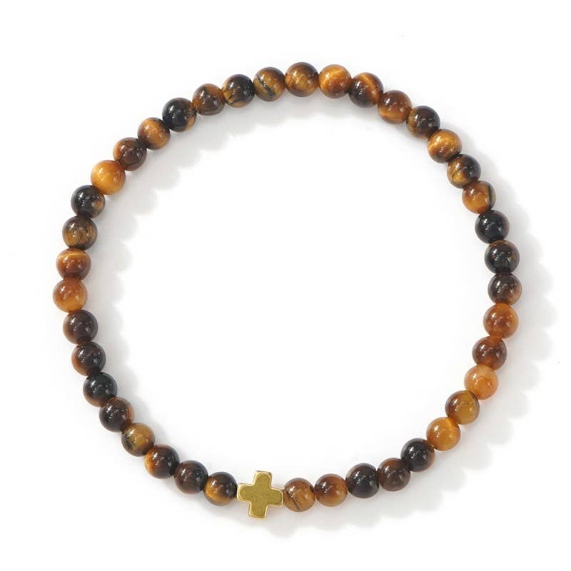 JOSSLYN by wall to wall - Wholesale Beaded Bracelet - BOHO CROSS NATURAL STONE PERSONALIZED BRACELET | 40B51844