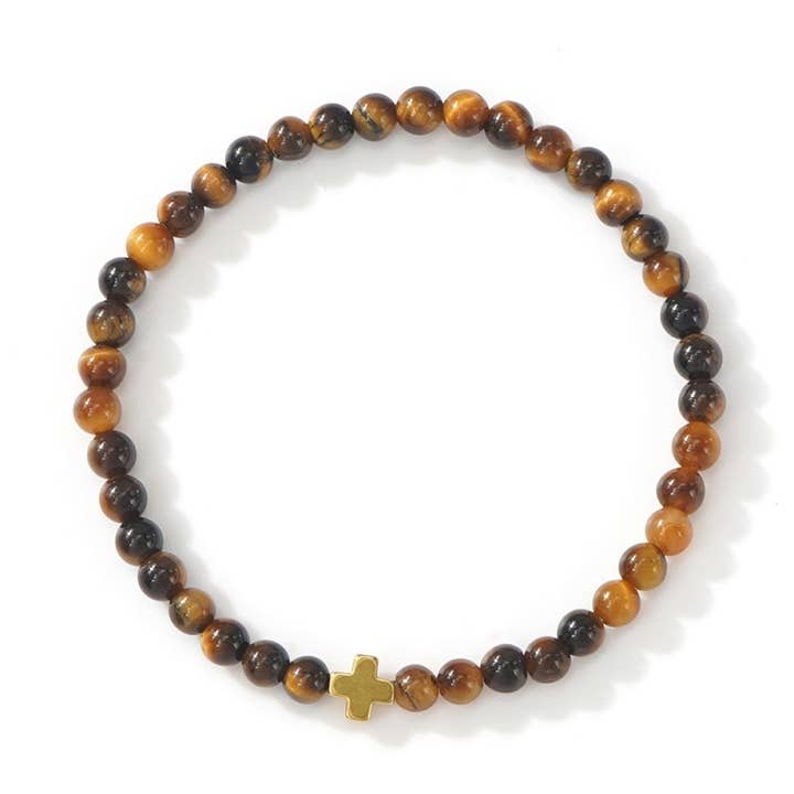 JOSSLYN by wall to wall - Wholesale Beaded Bracelet - BOHO CROSS NATURAL STONE PERSONALIZED BRACELET | 40B51844