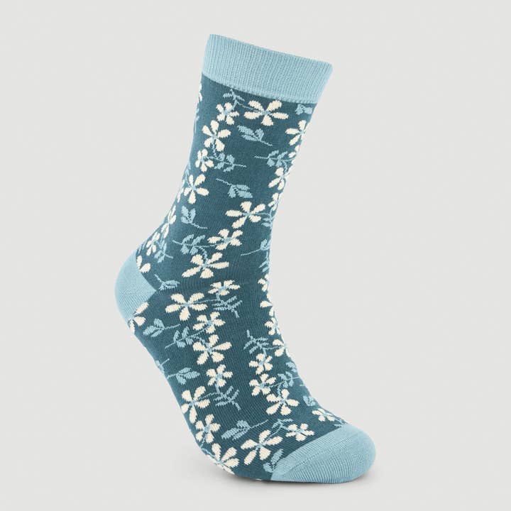 Veraluna Sustainable Clothing - Wholesale Socks - Women's - Organic Cotton Socks New Flowers Blue Fair Trade 0