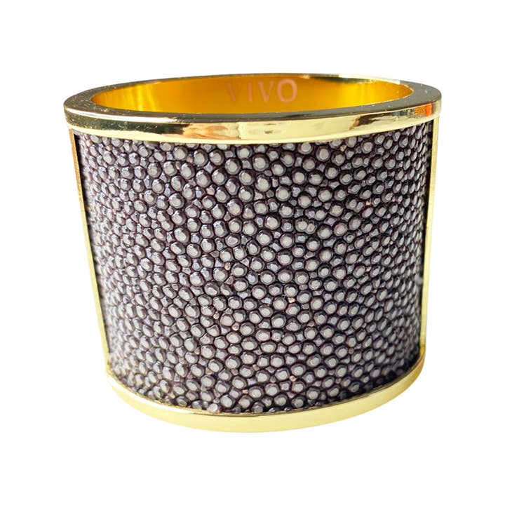 VIVO - Vente Rond de serviette - Anneau de serviette en or avec incrustation de galuchat véritable2