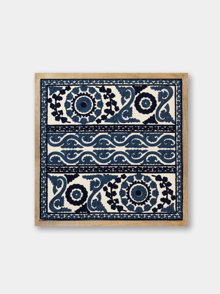 Navy Framed Suzani Textile 16x16" for wholesale by Marble Lotus Original
