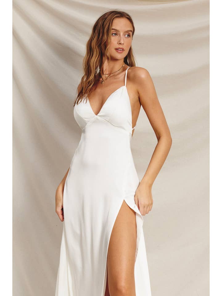 Dress Forum - Wholesale Dress - Women's - Dull Satin Open Back Plunging Maxi Dress
