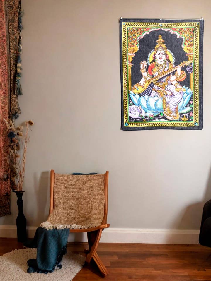 Saraswati Wandkleed met Pailletten, Indiase Ambacht voor wholesale door Kimago's Home