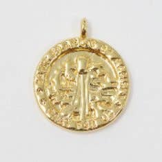 Aim Eternal - Wholesale Individual Charm/Pendant - Dainty 24k Gold Filled Coin Saint Francis of Assisi Charm Religious Medallion Bracelet Necklace Pendant Earring Findings for Jewelry Making,E-118