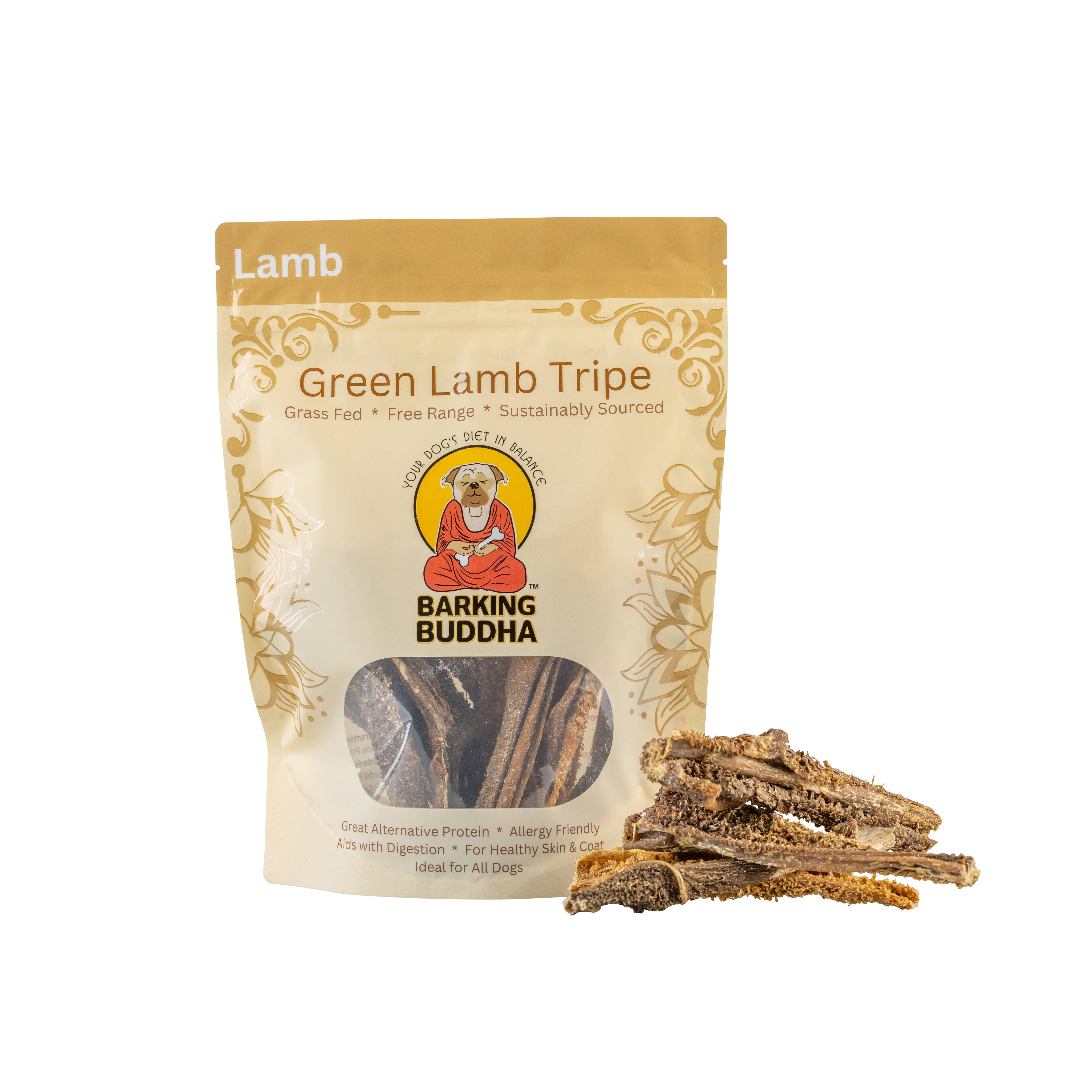 Natural Cravings Pet Treats LLC - Vente Friandises – chien - Sac de tripes d'agneau vert Barking Buddha 170 g.
