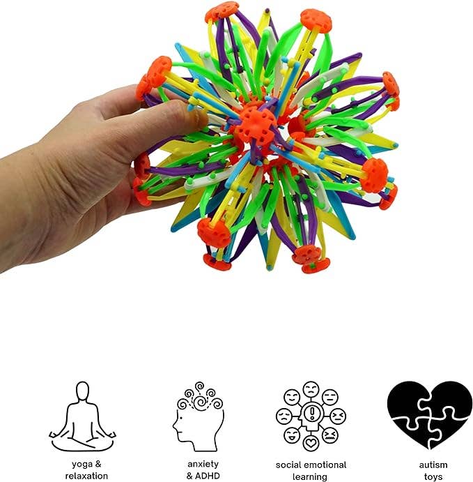 4E's Novelty - Wholesale Fidget Toy - Kids - Expandable Breathing Ball - Stress Reliever Fidget Toys (Colors May Vary) for Yoga, Anxiety, Relaxation - Expanding Sphere from 5.6" to 12.5" for Kids & Adults by 4E's Novelty5