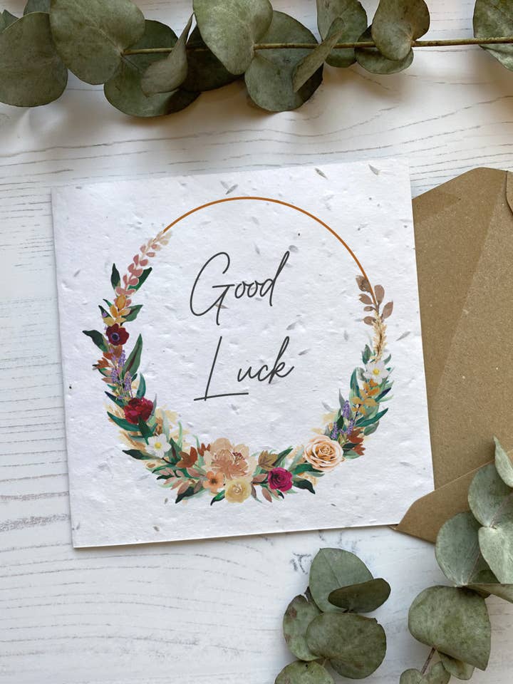 Seed Paper Good Luck Card - Burgundy Boho Flowers for wholesale by PoppyForrest