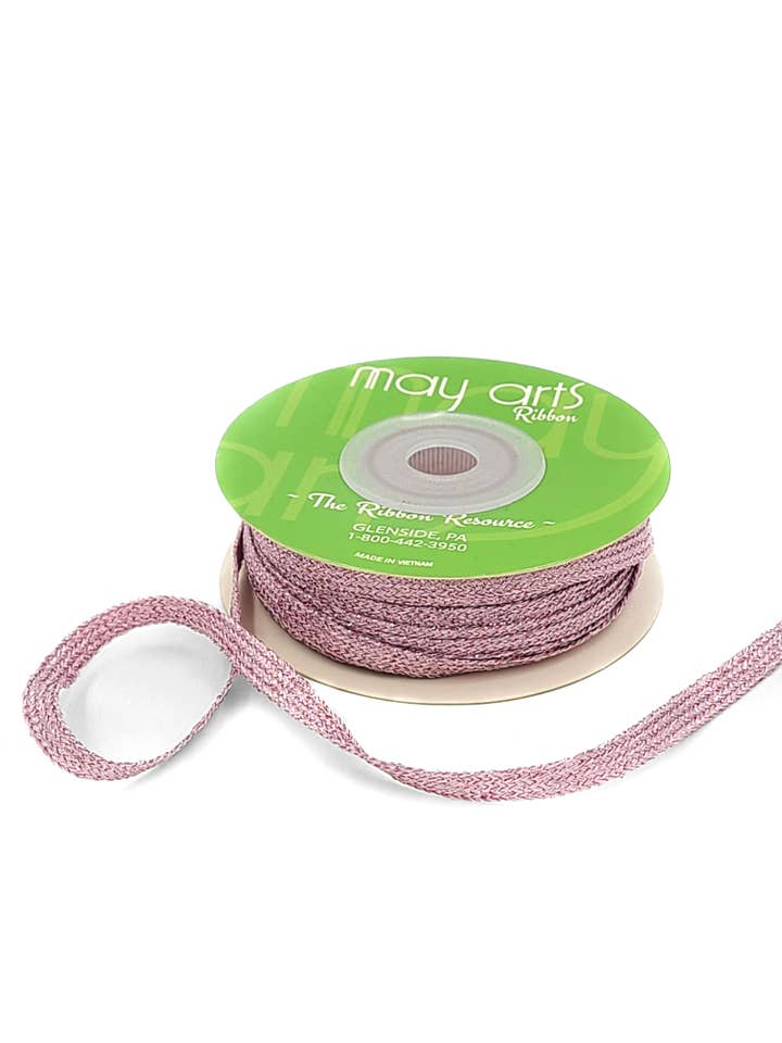 3/16" Rose Pink Metallic Knitted Trim Ribbon for wholesale by May Arts Ribbon