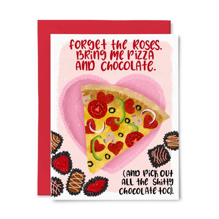 Forget the Roses, Bring me Pizza - Funny Valentine's Card for wholesale by Paper Bunny Press