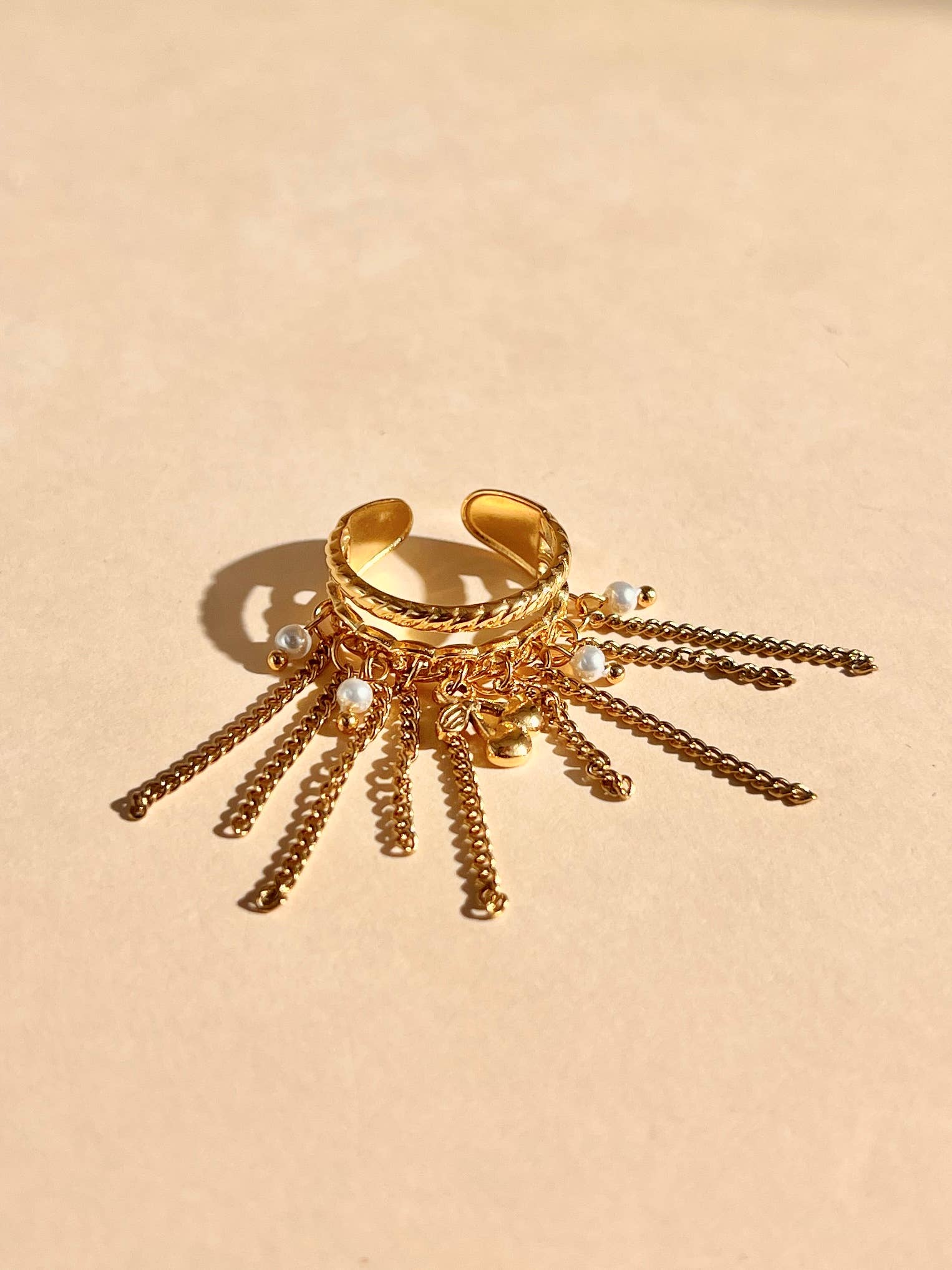 COSMOS - Wholesale Band/Stacked Ring - Adjustable stainless steel ring with cherry and chain3