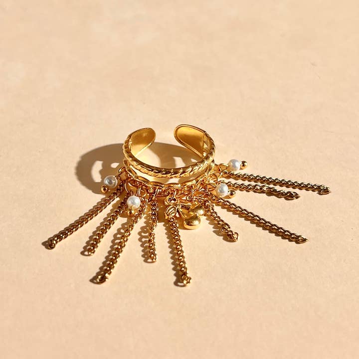 COSMOS - Wholesale Band/Stacked Ring - Adjustable stainless steel ring with cherry and chain3