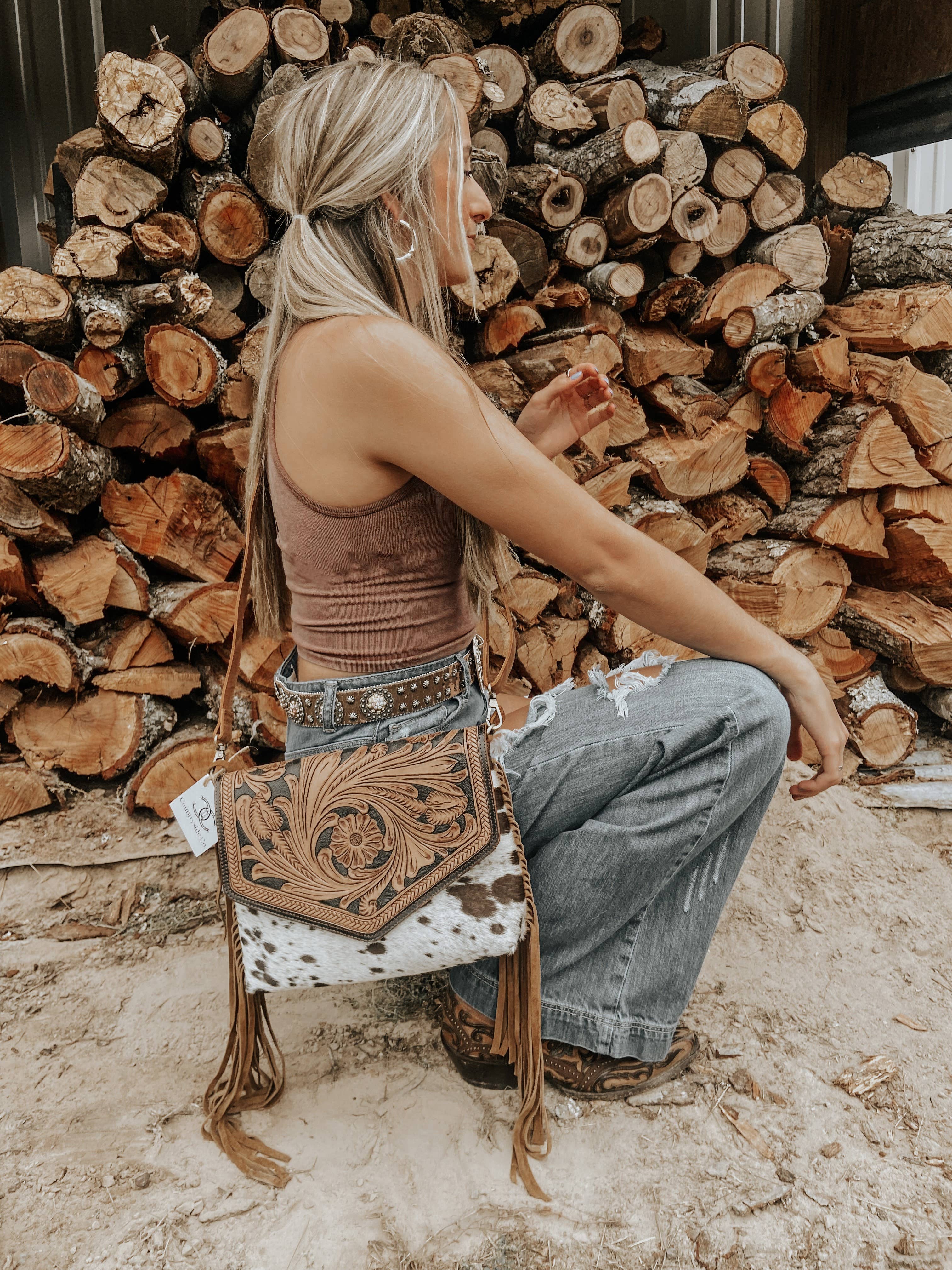 American Darling Tooled Leather Fringe Purse | Western Ranch Supply