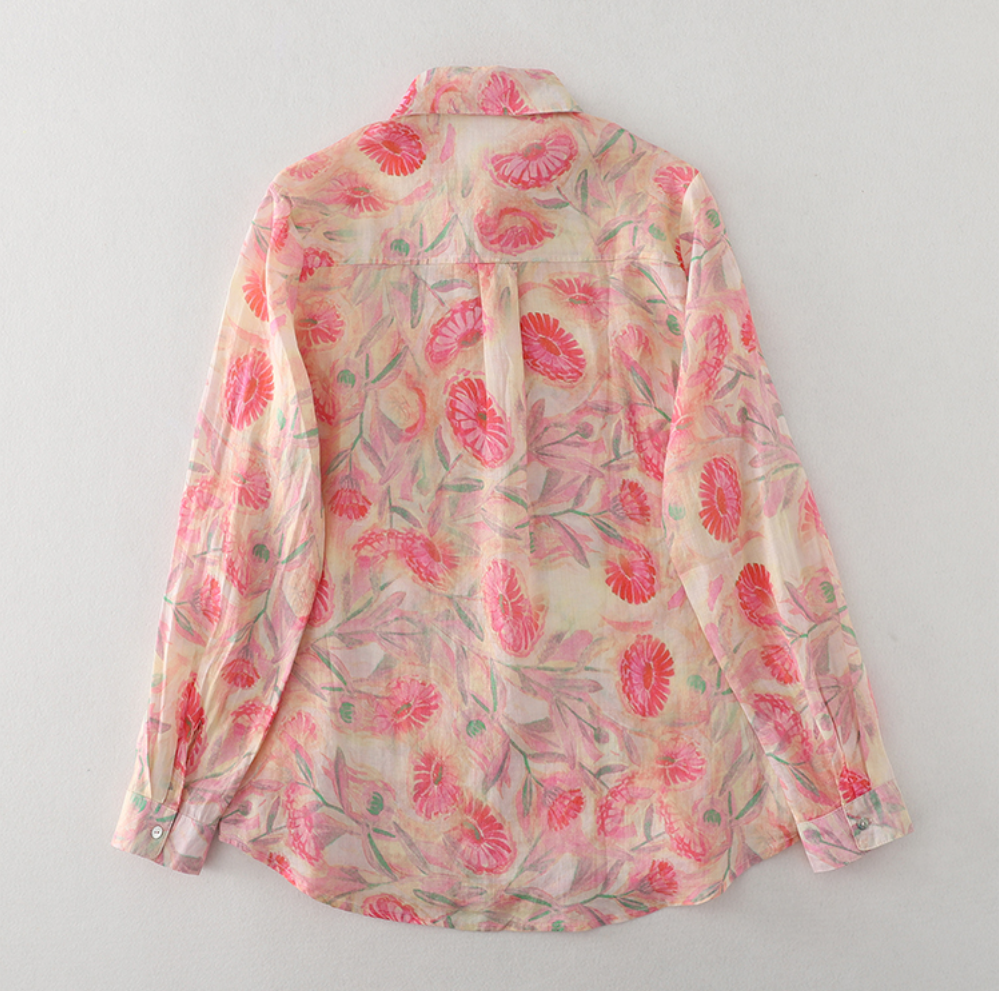 Whisper Mint - Wholesale Button Down Shirt - Women's - Cotton Shirt for Women | French Printed Floral Blouse| 4 pcs3