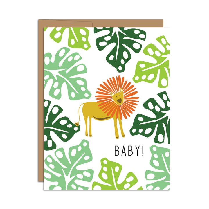 "Baby!" Lion + Jungle Leaves / Family / Baby / Card for wholesale by HAZELMADE® Tea Towels + Gifts