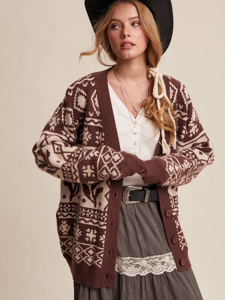 Cardigã de Malha com Flores Fair Isle LSW0874 por atacado de Listicle