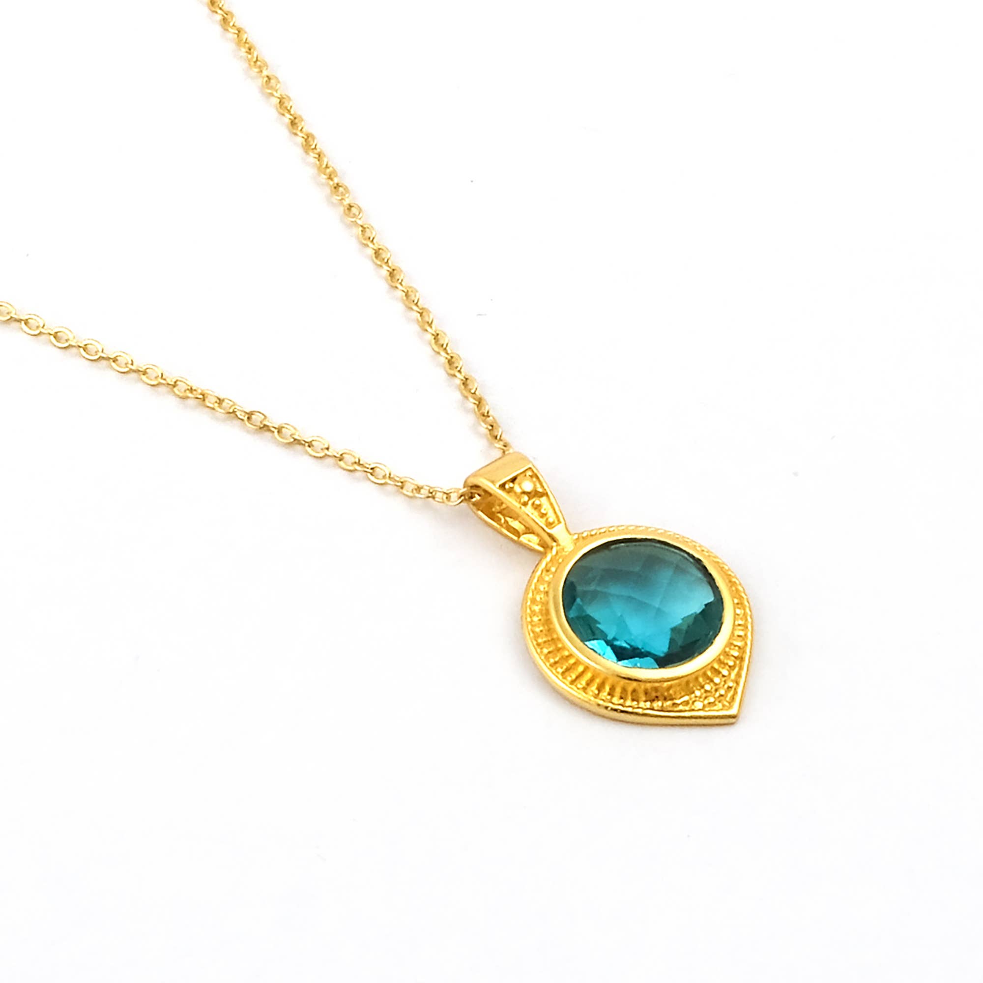 El Joyero – wholesale Pendant/charm necklace – Blue Topaz Teardrop Elegance Gold Plated Chain Necklace1