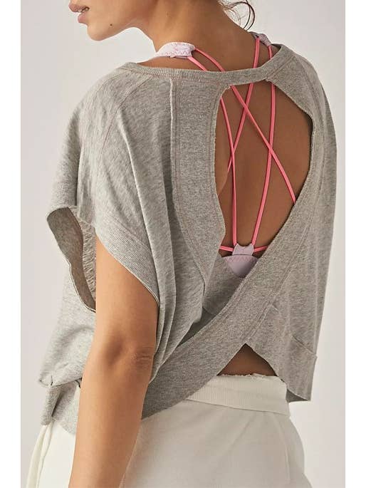 Rosa Clothing - Wholesale T-Shirt - Women's - Slouchy wrapped cutout back short sleeve workout tee top12