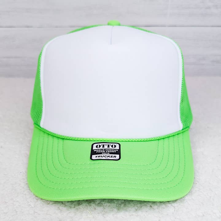 Neon Green & White Foam Trucker Hat for wholesale by Trendy Transfers