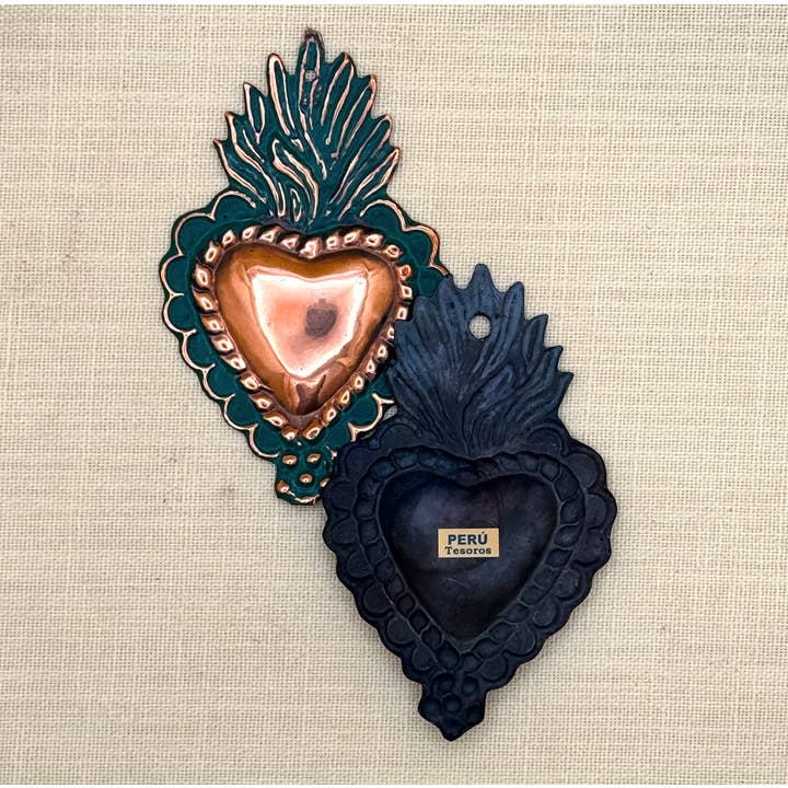 Tesoros Trading Company - Wholesale Wall Accent - Handmade Oxidized Copper Heart Milagro from Peru (MC025)