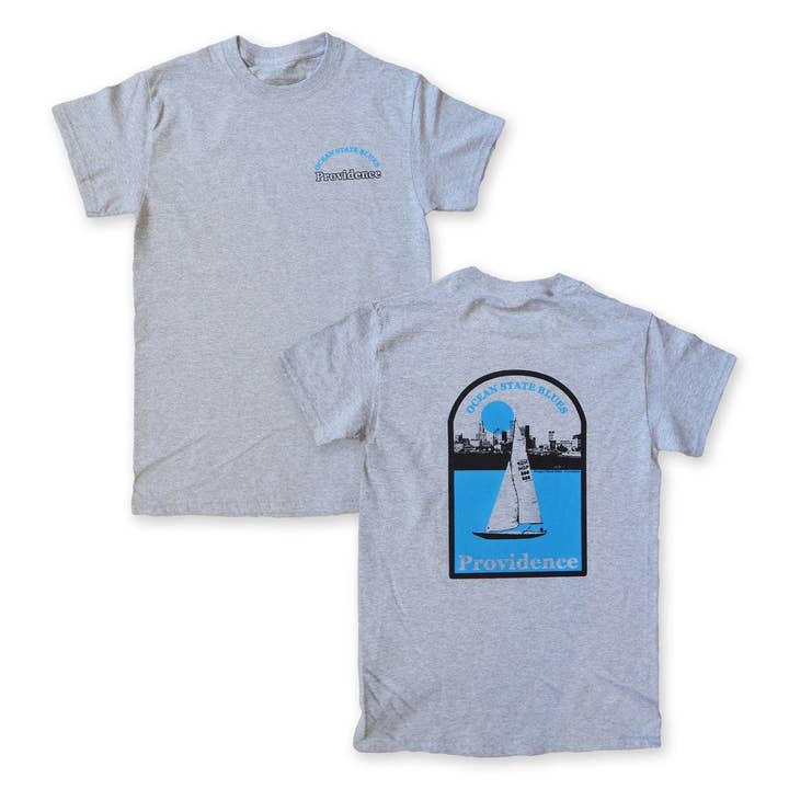 Ocean State Blues Tee for wholesale by Hungry Ghost Press