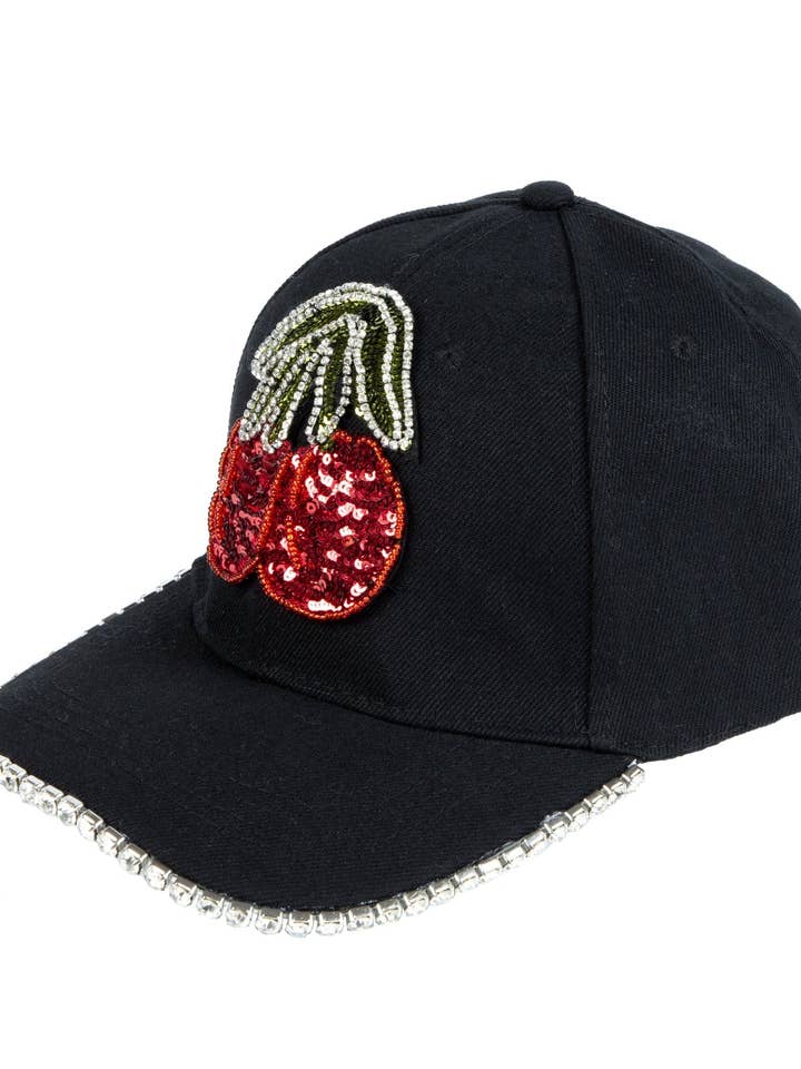 Casquette de baseball en strass et paillettes de cerise pour la vente par Ole